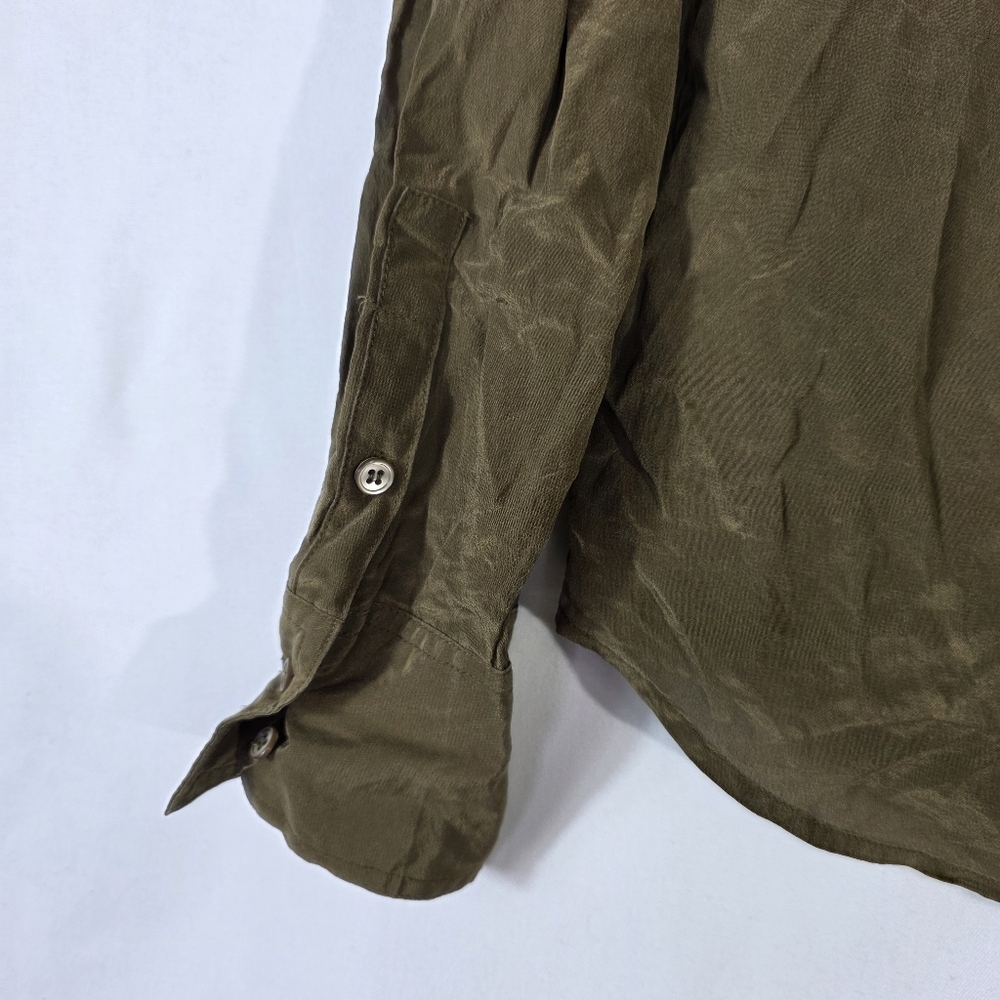 J. Crew Olive  silk Button Down Shirt - Picture 8 of 10
